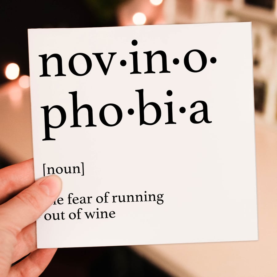 Birthday card: Dictionary definition of novinophobia