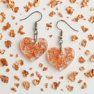 Rose Gold Leaf Heart Resin Earrings – Lightweight Romantic Jewellery – Handmade 