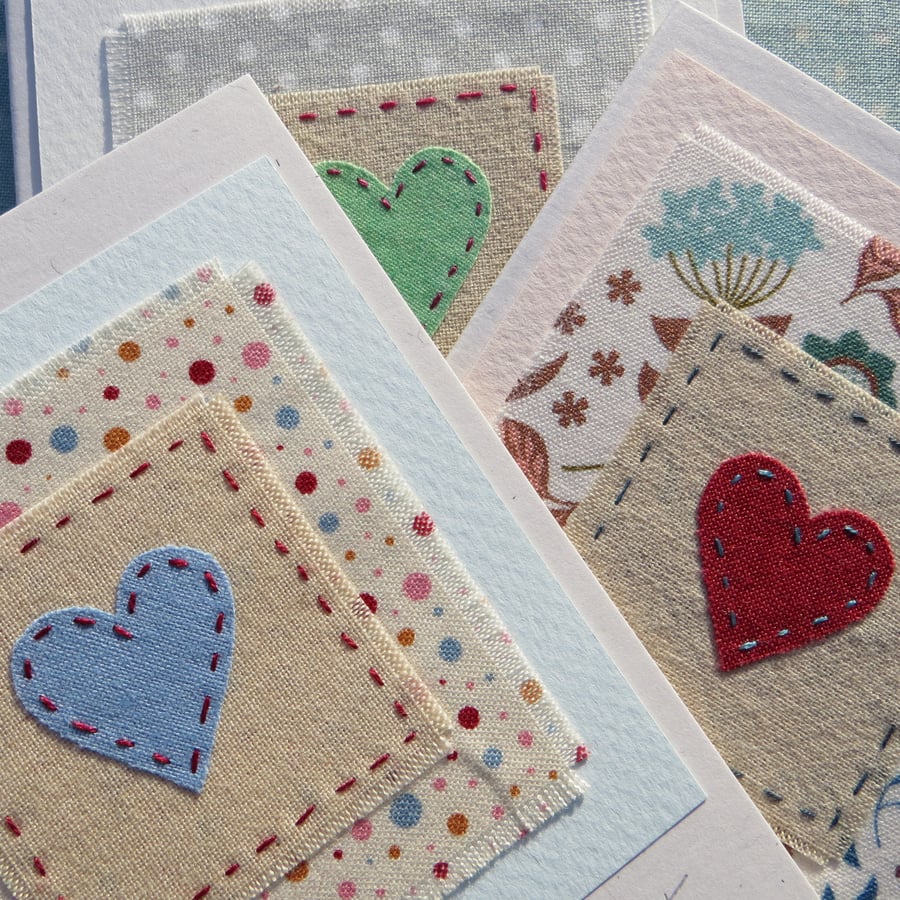 Three hand-stitched heart cards to send to loved ones, birthday, anytime!