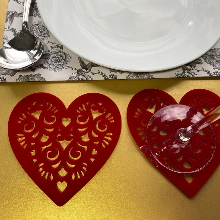 Acrylic Heart Coasters Set of Four or Six V2