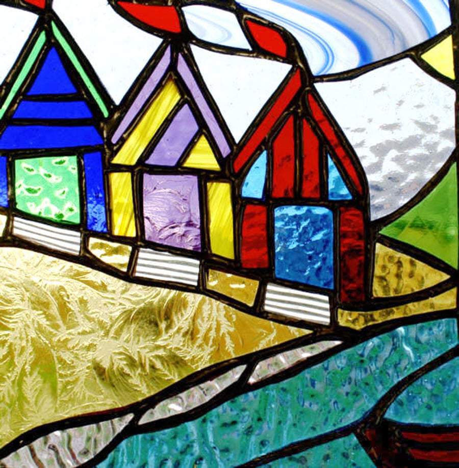 Beach Hut Picture Stained Glass By the Sea Suncatcher Handmade 