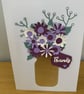 Handmade Floral Vase "Thanks" Card – Layered Paper Flowers in Soft Purples & Cre
