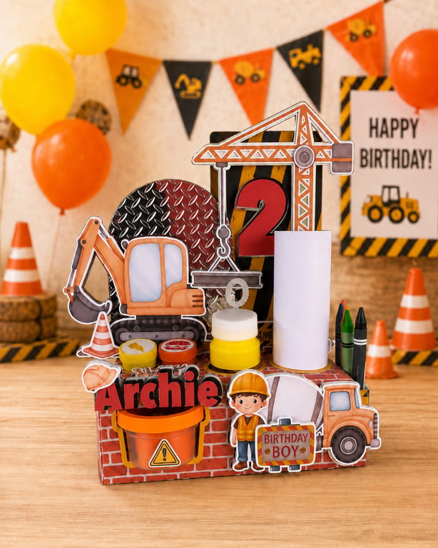 Personalised Construction Site Play-Doh Activity Set Kids Birthday Party Favour