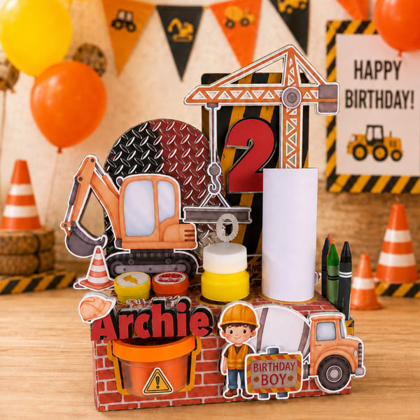 Personalised Construction Site Play-Doh Activity Set Kids Birthday Party Favour