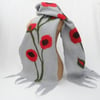 Grey felt scarf with poppies - SALE