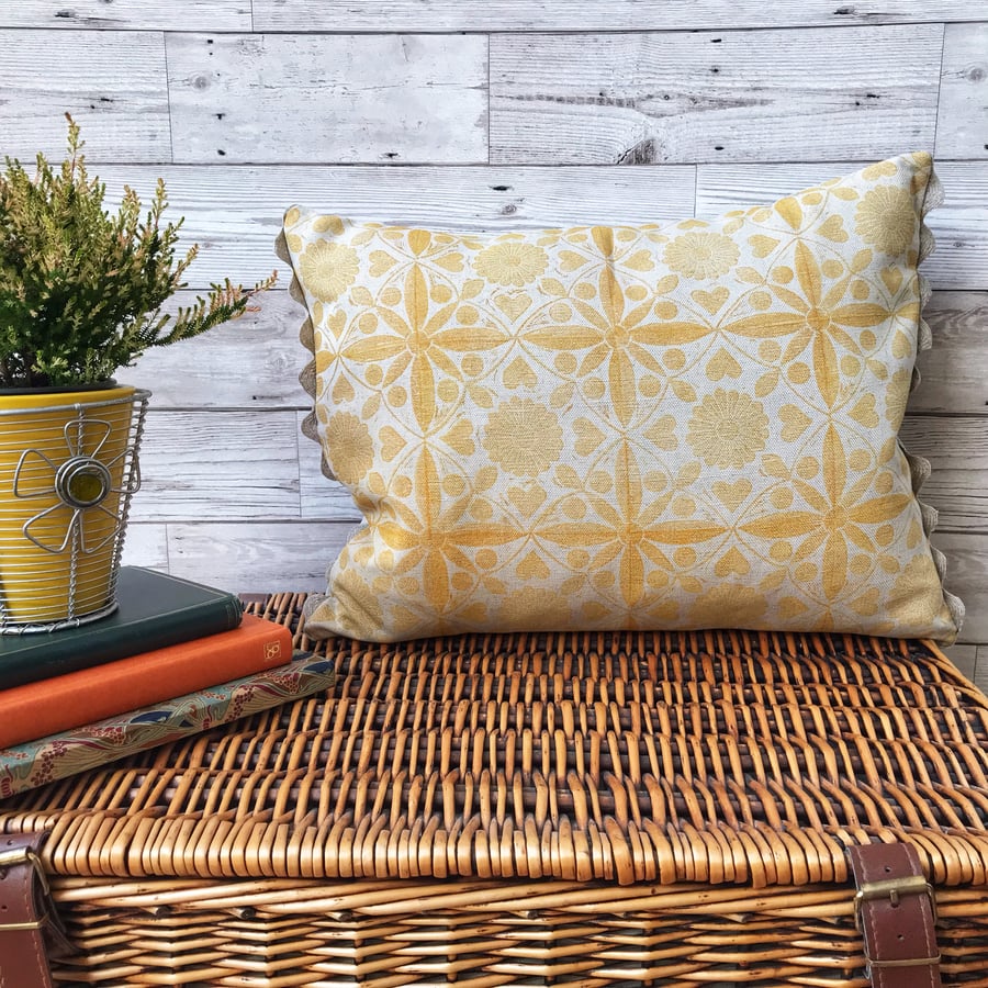 Hand Printed Linen Cushion - EIRA - Ochre Yellow