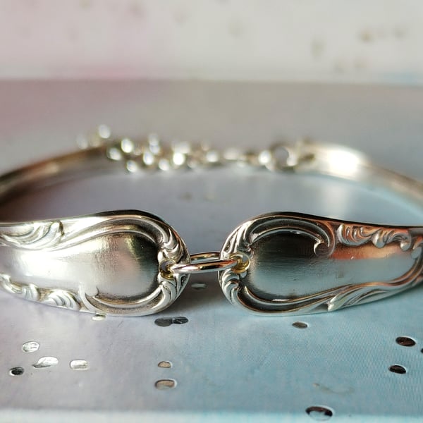 Handmade silver plated spoon handle bracelet. 