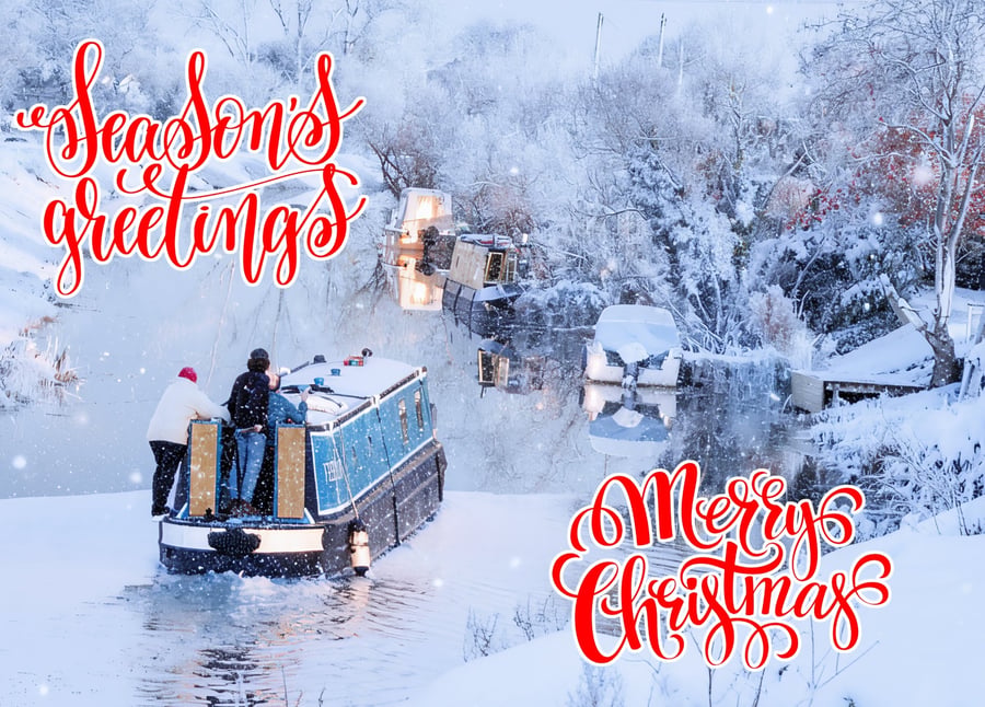 A5 Blank Greeting Card Christmas Canal Boats Norfolk Nordelph 