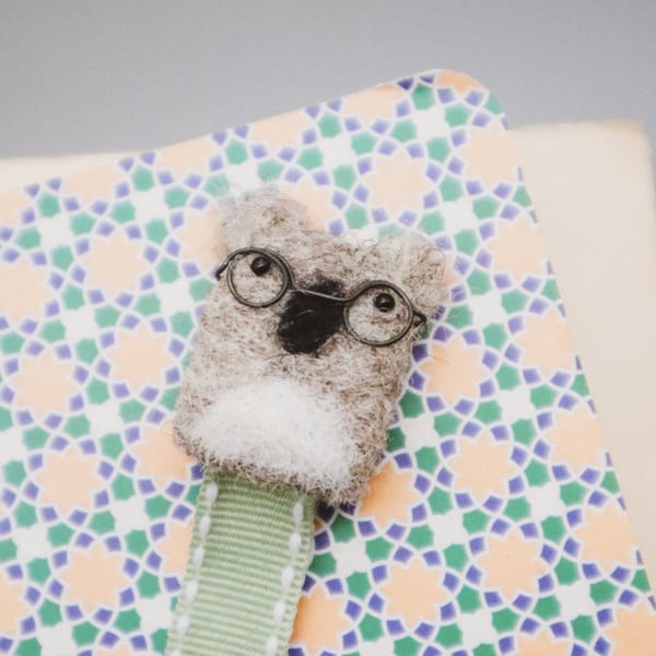 Woolly Koala Bear Bookmark - Needle Felt Felted Handmade Wool Book Accessory
