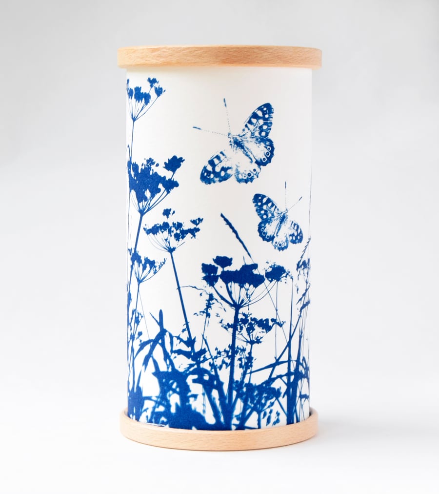 Butterflies, Cow Parsley and Grasses Cyanotype Candle Cover