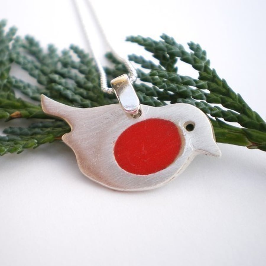 Little Robin Red Breast Silver Pendant