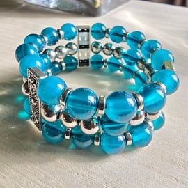 Triple Ring Beaded Bracelet - Layered Elasticated Women's Bracelet 