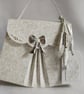 Fanfold Feature Handbag Style Gift Box in Sage Green Ditzy Print with Silver Bow