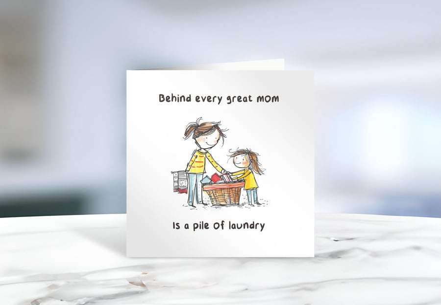 Mum Laundry Joke Greetings Card - Mothers Day Cards - Fun Typography Card Recycl