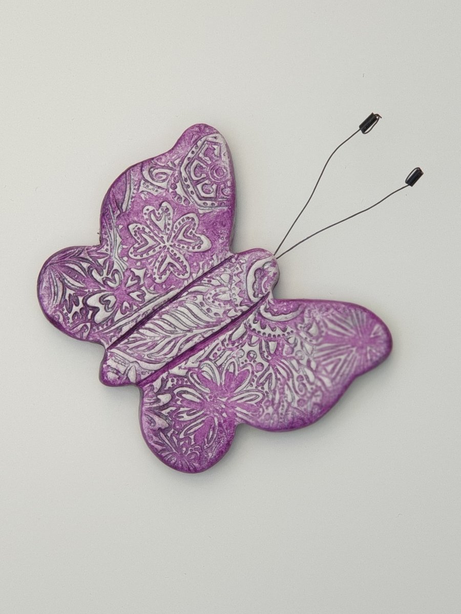 Fridge magnet purple and silver butterfly 