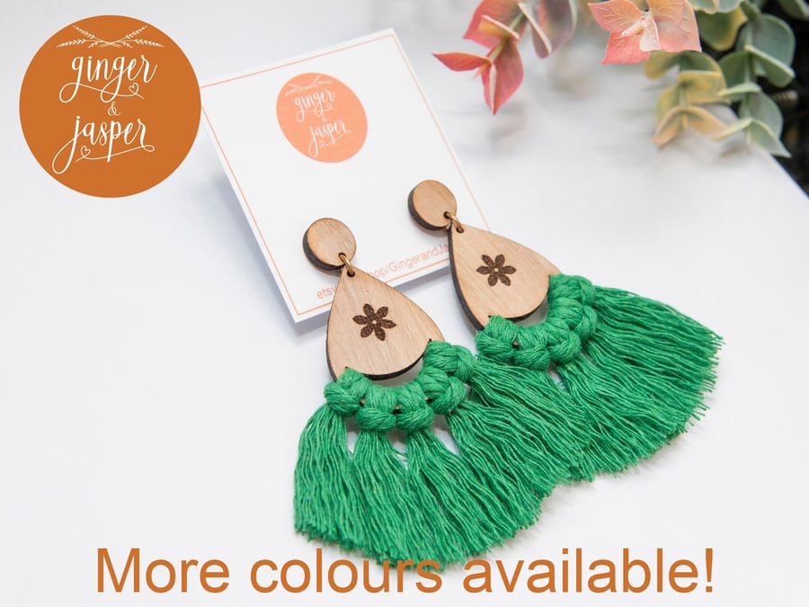 Boho Macrame Fringe Earrings, Hippy Gift for Women, Summer Earrings, Macrame