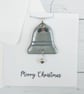 Merry Christmas Card with Festive Silver Bell Christmas Decoration