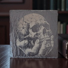 Engraved Skull in Hand Slate Coaster – Gothic & Occult Decor