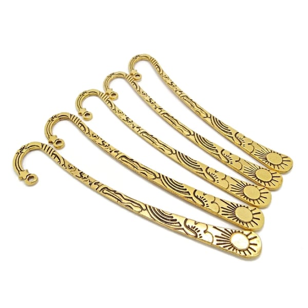 5 Antique Gold Bookmarks 124x23mm, Metal Page Keepers Ready to Decorate