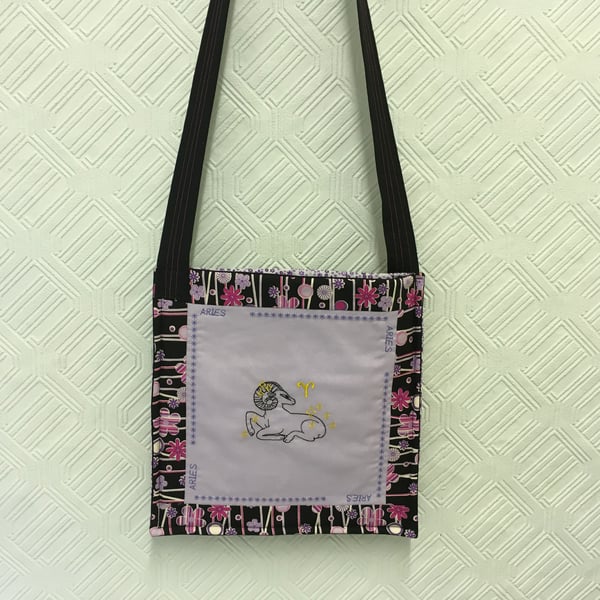 ARIES. Horoscope Tote bag. CAPRICORN. Shoulder Strap, Quilted and Embroidered 