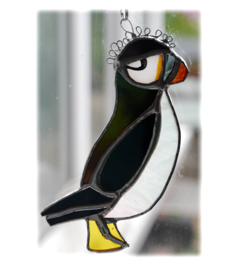Puffin Suncatcher Stained Glass Handmade British Bird 018