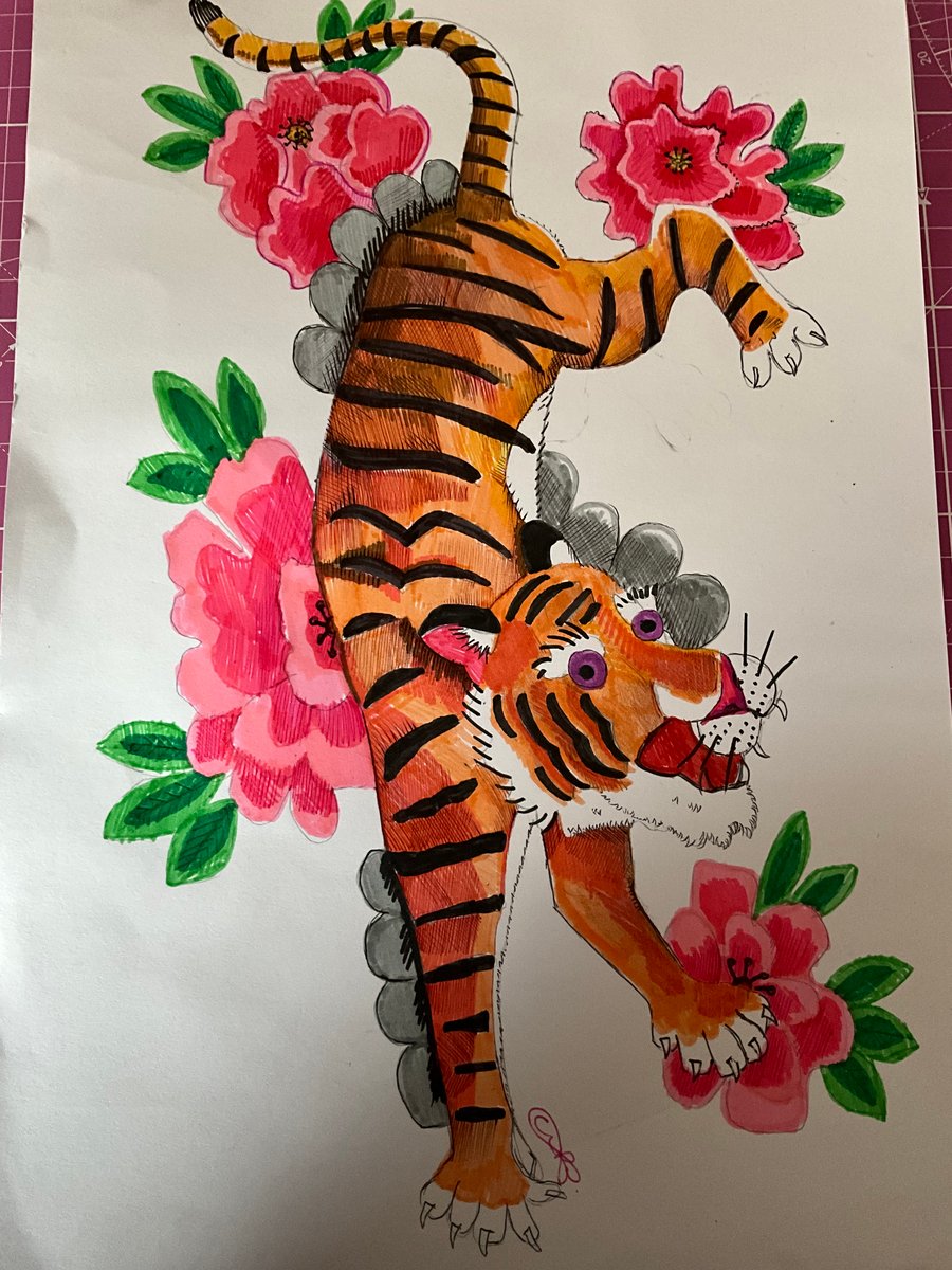 A4 print of a Chinese tiger in felt tip