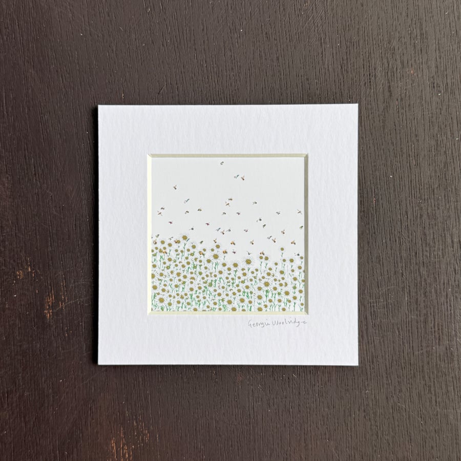 'Daisies & Bees' 5" x 5" Hand Finished Print
