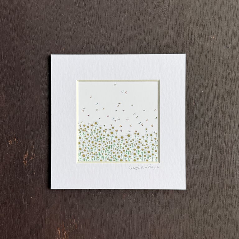 'Daisies & Bees' 5" x 5" Hand Finished Print