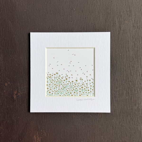 'Daisies & Bees' 5" x 5" Hand Finished Print