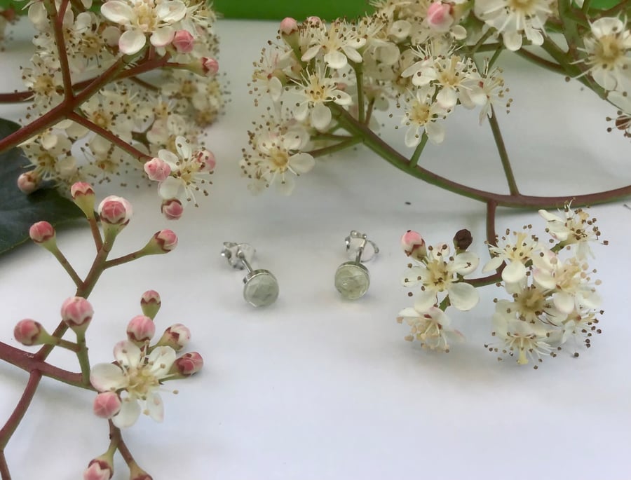 Dainty Prehnite sterling silver stud earrings 