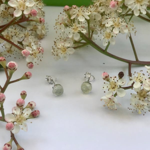 Dainty Prehnite sterling silver stud earrings 