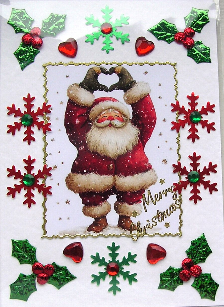 Image of Hand Crafted Decoupage Chistmas Card - Merry Christmas (3357) Father Christmas