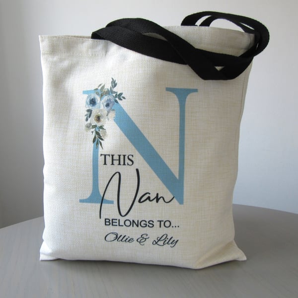 Personalised Nanny Linen Tote Bag, Shopping Bag, Premium High Quality Thick 