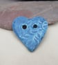 Medium Cornflower Blue Leaf Sprig Texture Heart Shaped Ceramic Button - Image 1