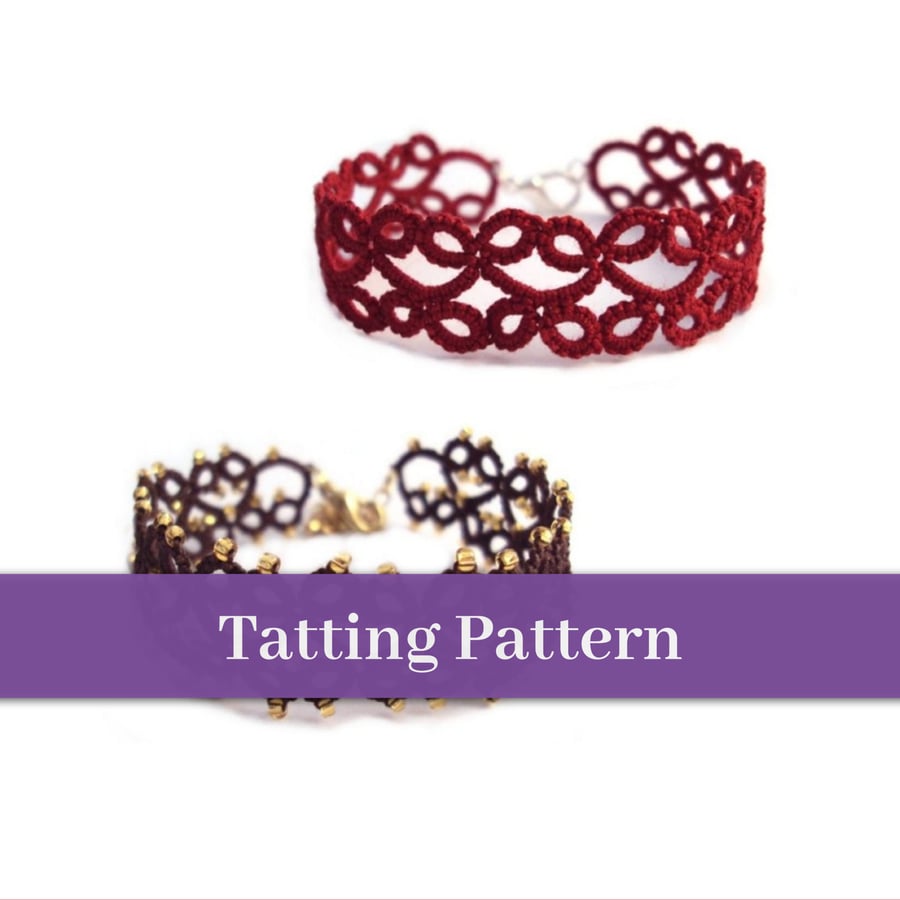 PDF Tatting Pattern - Lillian Bracelet With and Without Beads - Intermediate