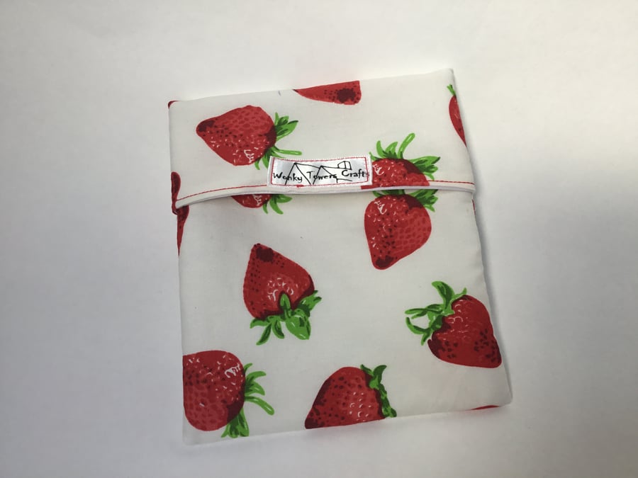 Snack bag for food on the go or leftovers. Strawberry fabric