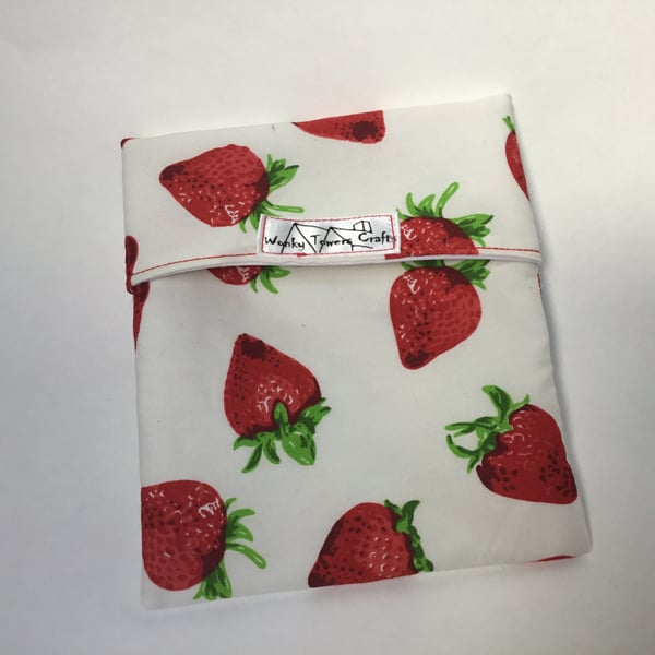Snack bag for food on the go or leftovers. Strawberry fabric