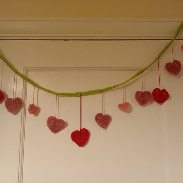Crocheted hanging hearts bunting