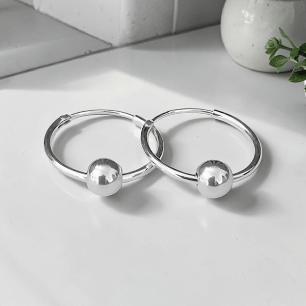 Sterling Silver Hoop Earrings Bead Hoop Earrings 