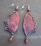 Draig Goch - hand crafted polymer clay earrings in the form of red dragon wings. - Image 3