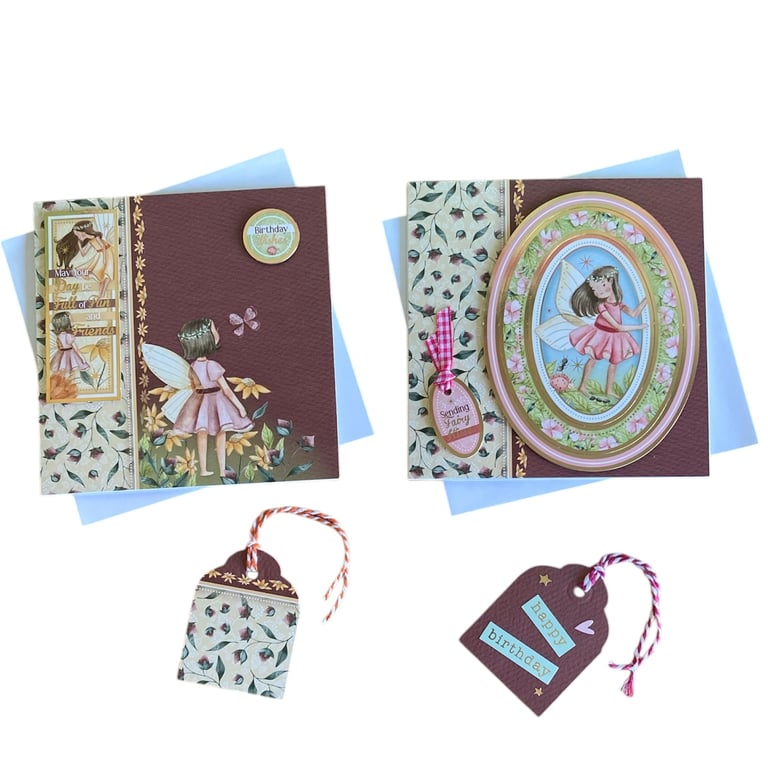 Birthday Cards. Set of two fairy birthday cards and gift tags. 