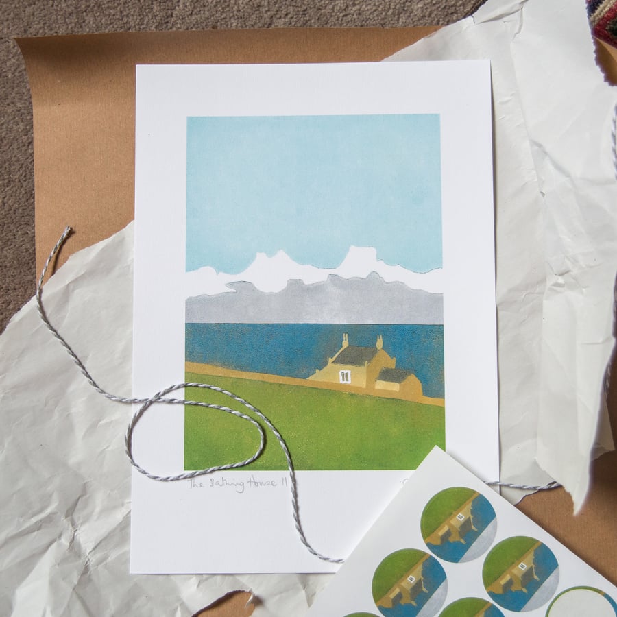 The Bathing House II, Northumberland - Reduction Linoprint