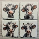 Funny Black and White Calves Decoupaged Slate Coasters Set of 4