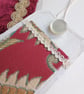 3 Gift Tags - red and gold vintage silk and lace, reclaimed curtain textiles  - Image 8