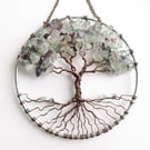 Fluorite Tree of life suncatcher, Wire wrapped tree ornament