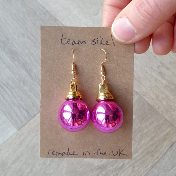 Shiny Pink Mini Bauble Earrings