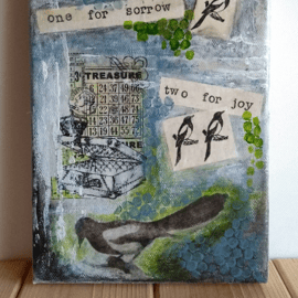 Magpie Mixed Media Art on Canvas Seconds Sunday