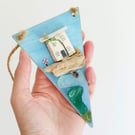 Driftwood Miniature Cottage Hanging Decoration with Sea Glass and Beach Finds