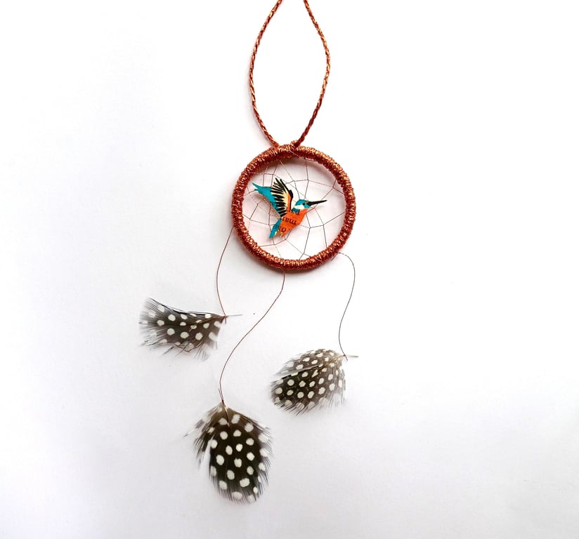 Kingfisher Dreamcatcher, Cutecore Bird Rose Gold Home Accent Wall Hanging Art
