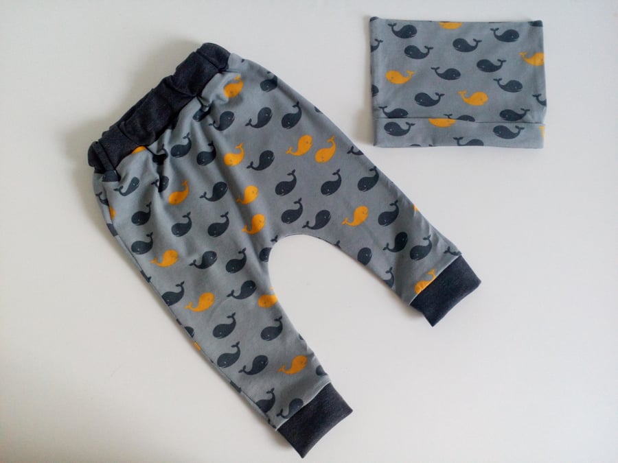 Leggings, 0-3 months, slouchy leggings and hat set, whale design